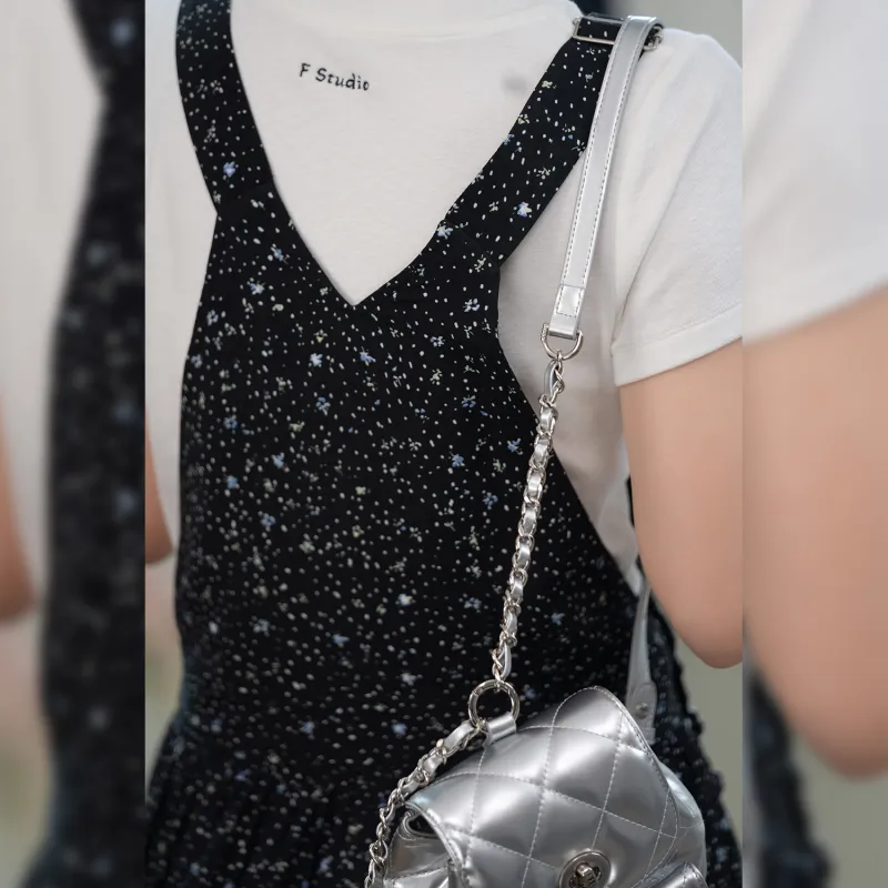 Fstudio Spring Korean Style Versatile Floral Fashion Bib & Brace Sleeveless Dress Women's Black-3