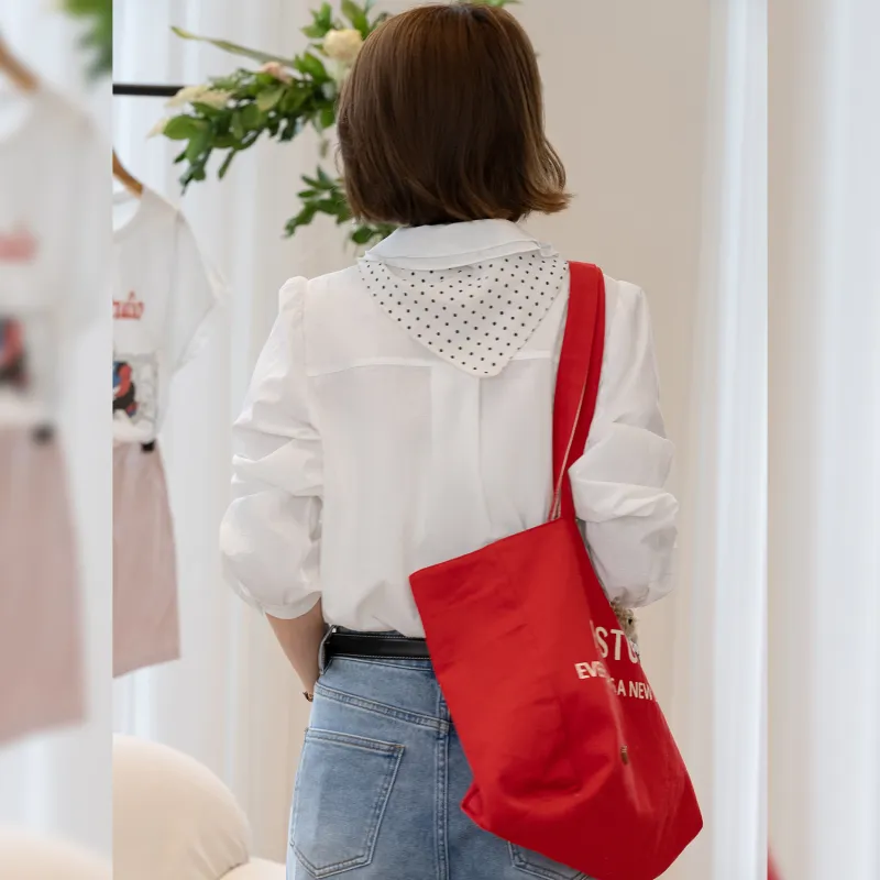 Fstudio Korean Minimalist Style Ruffle Collar Commute Versatile Long Sleeved Shirt Women's White-2