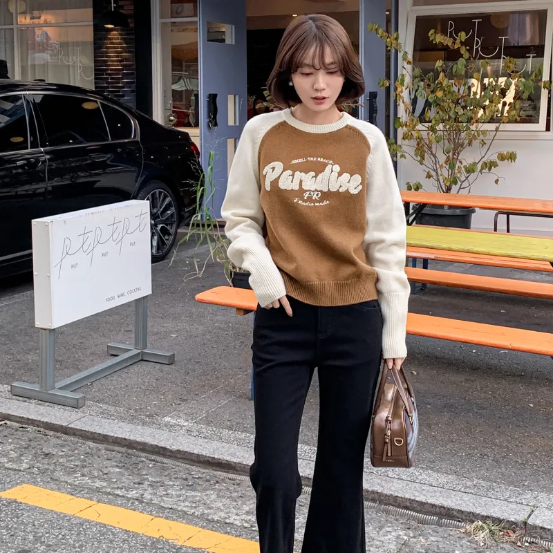 Fstudio Fall And Winter Korean Style Letter Multicolor Top With Advanced Feel Inner Layer Women's-3