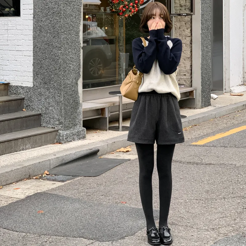 Fstudio Korean Style Fashion Warm Woolen Casual Shorts Women's Dark Gray-3