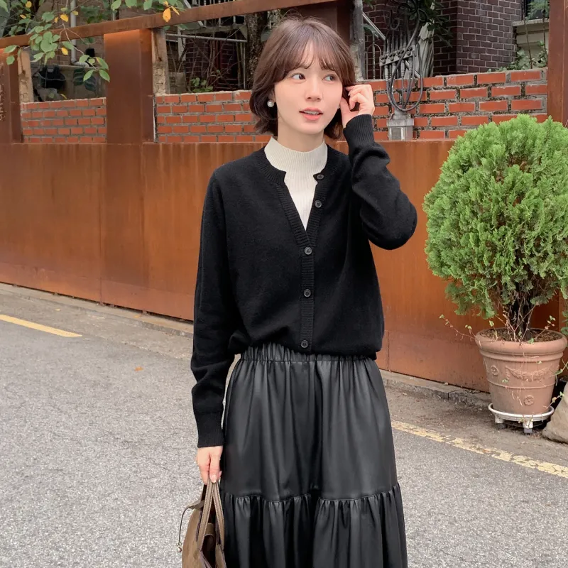 Fstudio Fall And Winter Korean Style Mock Two Piece V Neck Knitwear Design Sweater Unisex Black-5