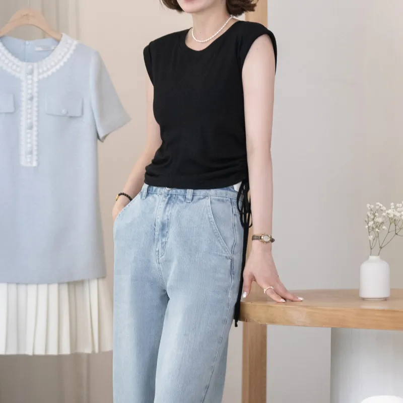 Fstudio Korean Style Minimalist High Rise Slimming Shirring Sleeveless T Shirt Women's-4