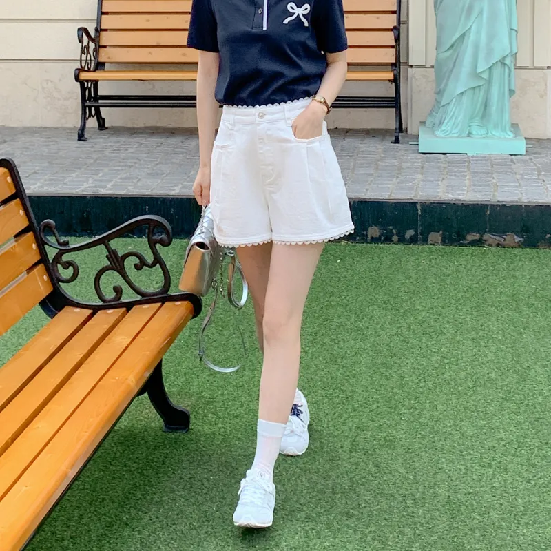 Fstudio Casual Versatile Denim Shorts Women's White-2