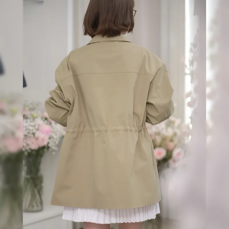 Fstudio Early Spring Korean Style Vintage Premium Trench Coat Women's Khaki-2