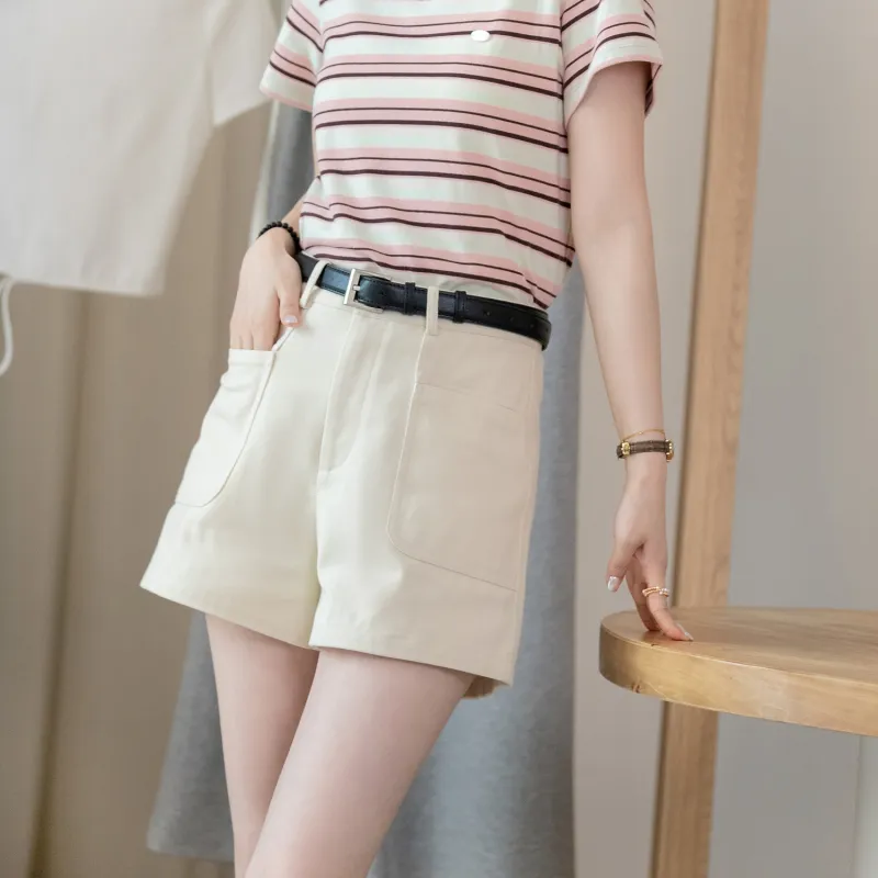 Fstudio Korean Style 100% Cotton High Rise Slimming Casual Shorts Women's Ecru-3