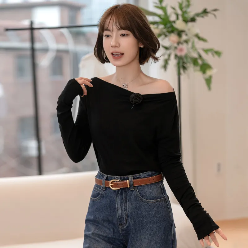 Fstudio Spring Korean Style Design Versatile Crew Neck Base Layer Shirt Women's-8