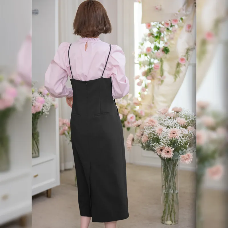 Fstudio Early Spring Korean Style Elegant Elegance Hot Girl Slip Dress Women's Black-2