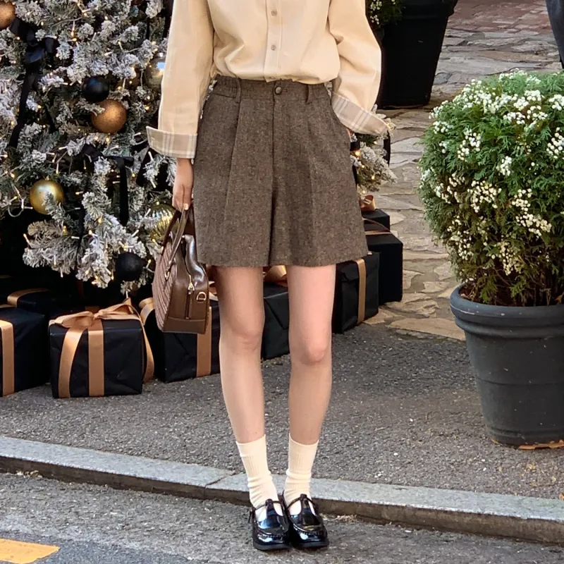 Fstudio Korean Petite Commute Vintage Sheep Wool Shorts Women's-2
