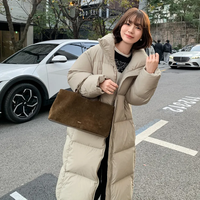 Fstudio Korean Style Stand Collar Solid Color 90 Fill Power White Duck Down Long Down Jacket Coat Women's-5