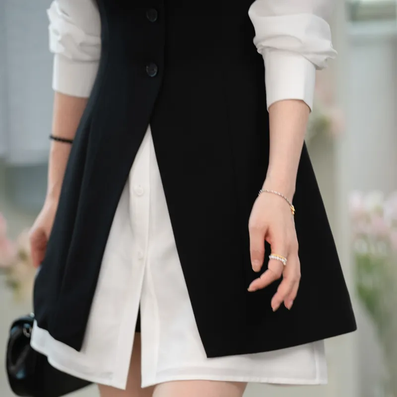Fstudio Spring Korean Elegance Cinched Waist Stylish Shirt Matching Set Women's Black-3