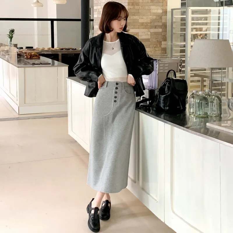 Fstudio Casual Long Skirts Women's Gray White-3