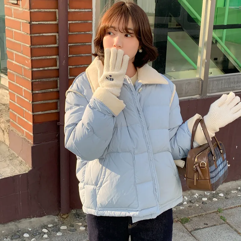 Fstudio Korean Petite 90 Fill Power White Duck Down Thickened Long Sleeved Down Jacket Women's Blue-5