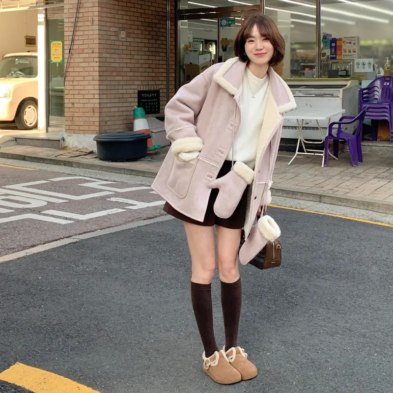 Fstudio Korean-Style Fall And Winter Petite Mid-Length Coat Women's Purple-2