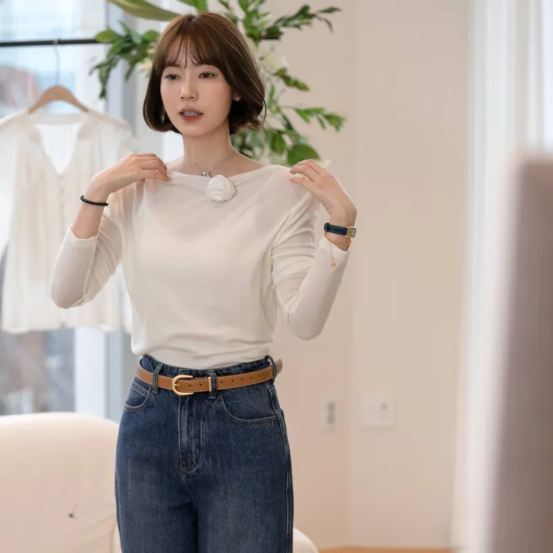 Fstudio Spring Korean Style Design Versatile Crew Neck Base Layer Shirt Women's-5