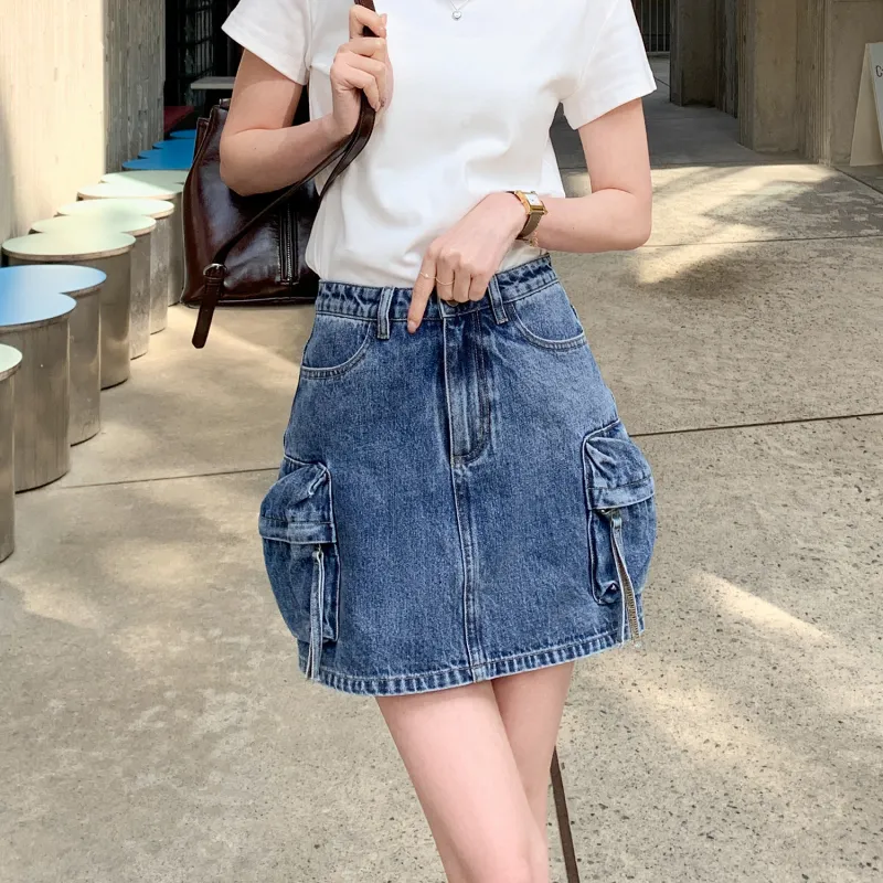 Fstudio Denim Short Skirts Women's Blue-2