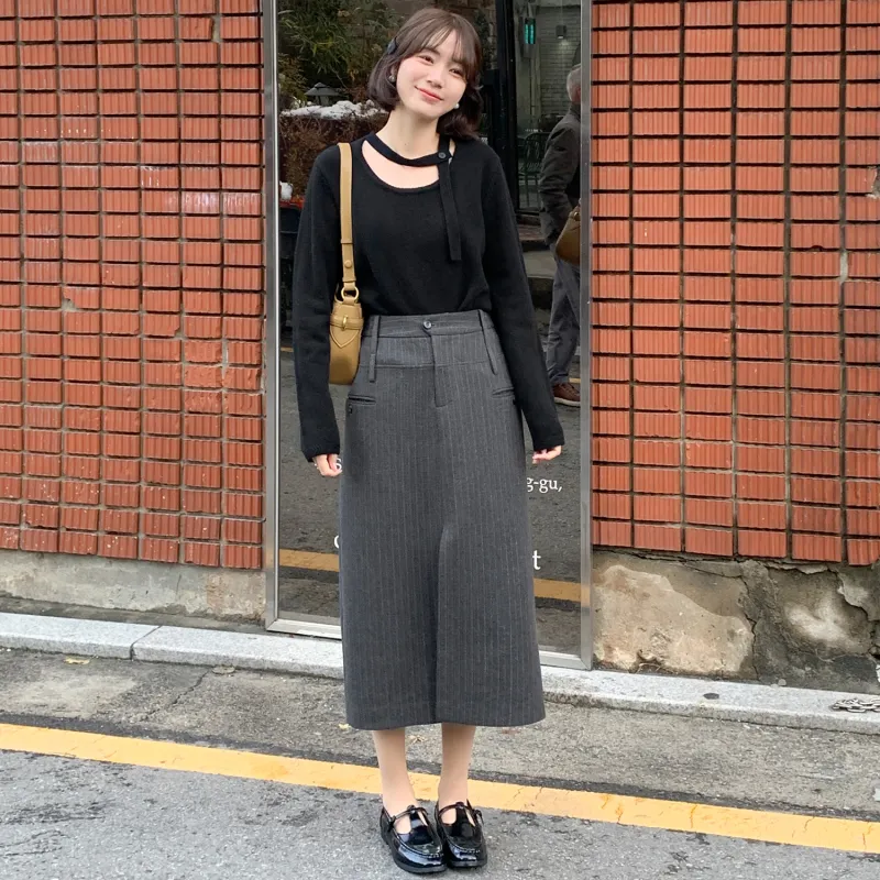 Fstudio Casual Long Skirts Women's Dark Gray-4
