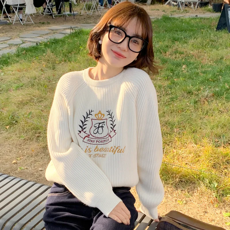 Fstudio Korean Petite Knitwear Commute Loose Fit Thickened Sweater Women's White-2