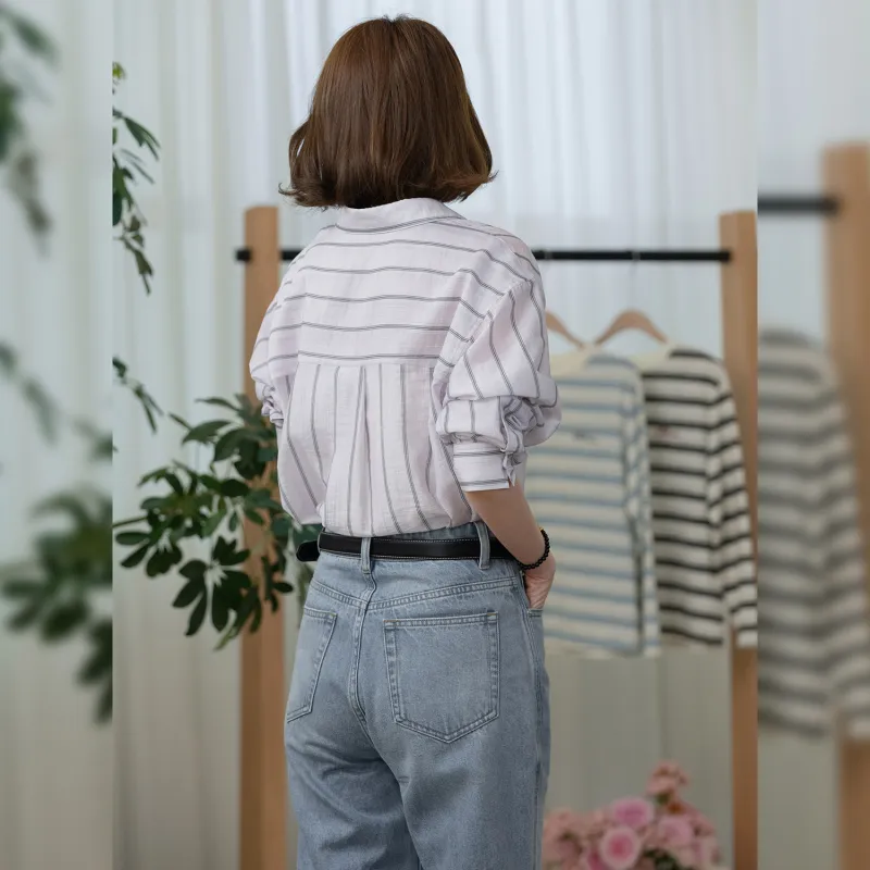 Fstudio Early Spring Korean Style Slimming Stripes Light Long Sleeved Shirt Women's-5