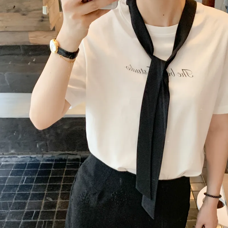 Fstudio Summer Korean Style Lazy Preppy Style Outfit 100% Cotton Print Short Sleeved T Shirt Women's-3