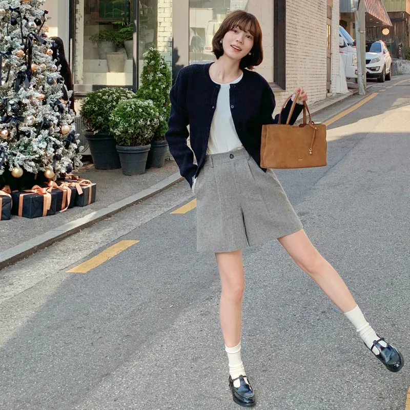 Fstudio Korean Petite Commute Vintage Sheep Wool Shorts Women's-10