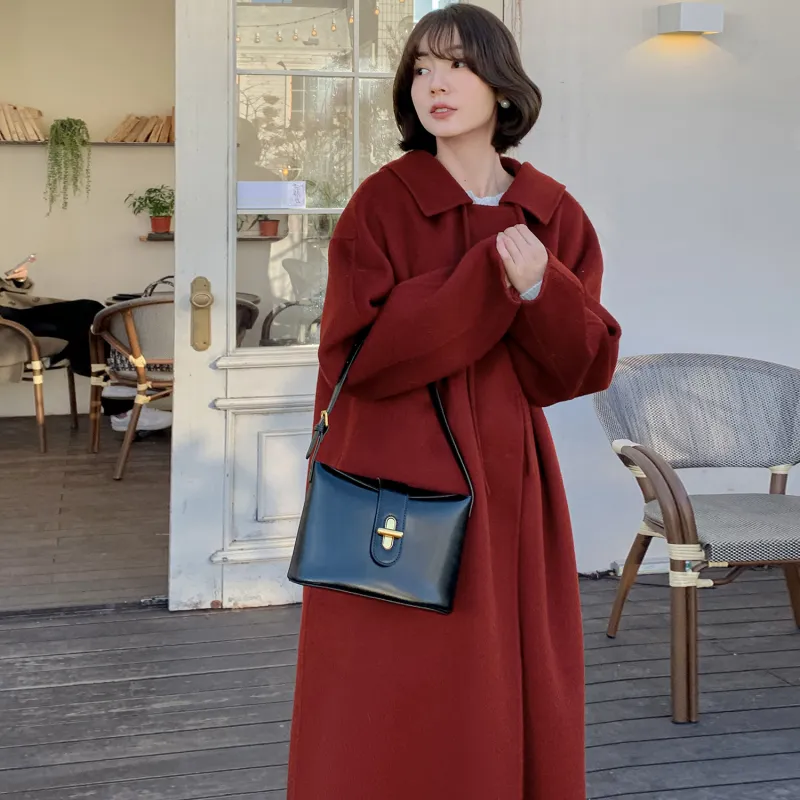 Fstudio Korean Petite Solid Color Lapel Woolen Velvet Jacket Women's-3