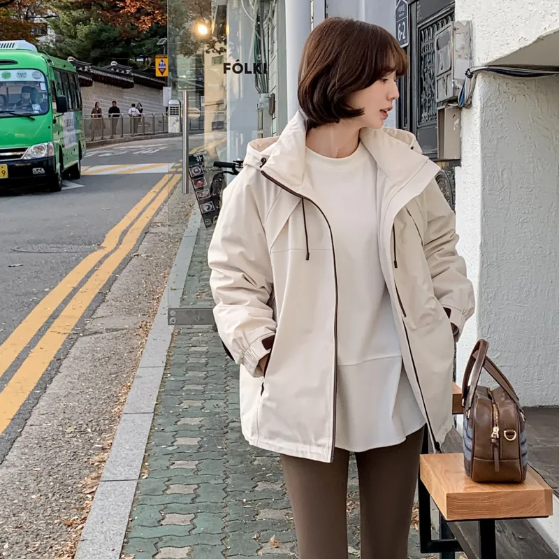 Fstudio Fall And Winter Korean Elegance Cropped Down Jacket Women's Beige-5