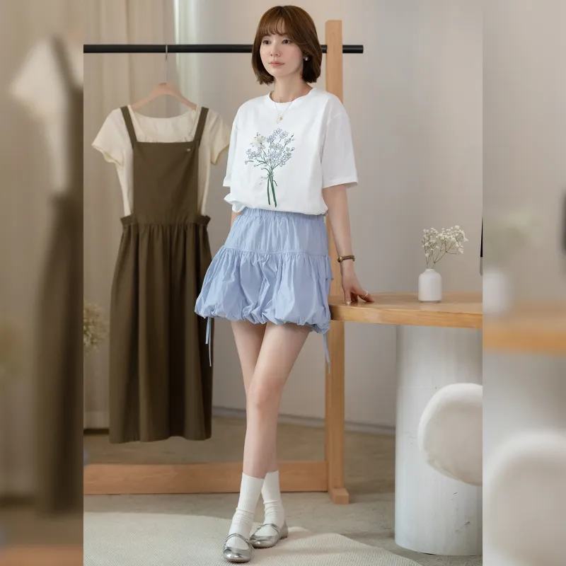 Fstudio Puffy Skirt Casual Short Skirts Women's Blue-4
