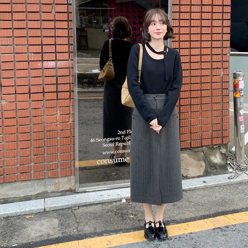 Fstudio Casual Long Skirts Women's Dark Gray-3