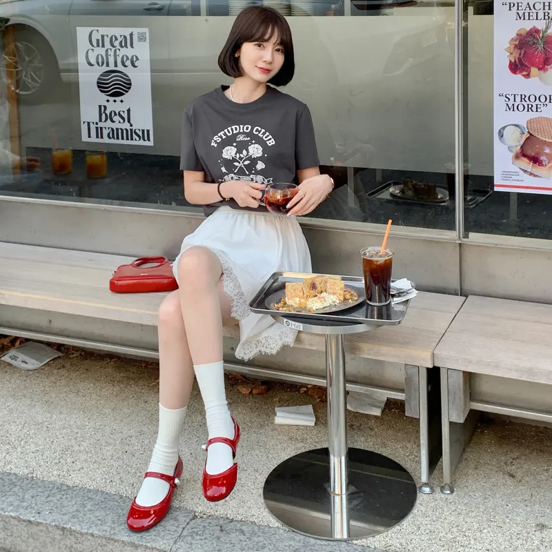 Fstudio Korean Style Commute Versatile 100% Cotton Print Short Sleeved T Shirts Women's-5