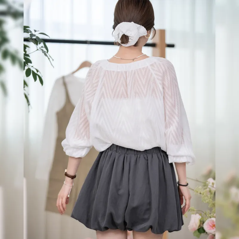 Fstudio Early Spring Korean Style Small V Neck Ambient Long Sleeved Two Piece Set Shirt Women's White-3