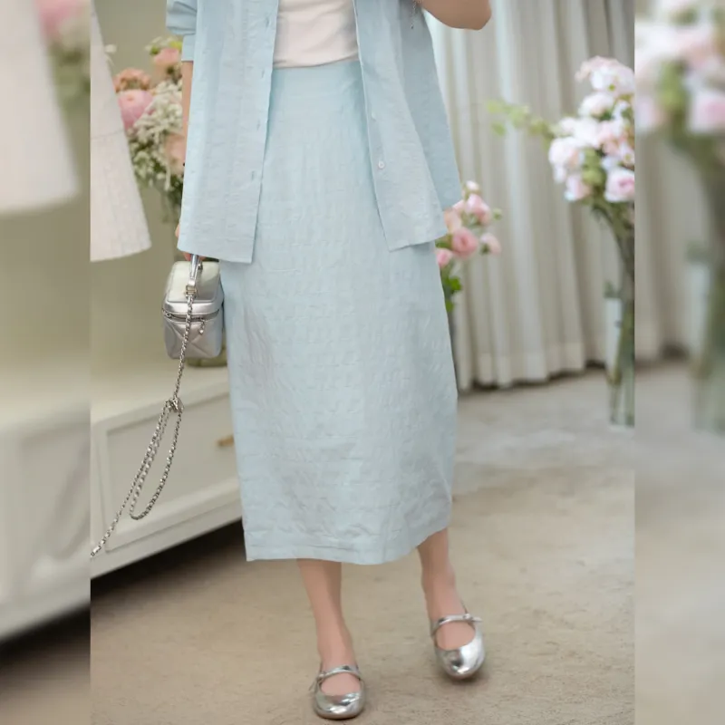 Fstudio Early Spring Korean Style Lazy 100% Cotton Shirt Matching Set Women's Green-5
