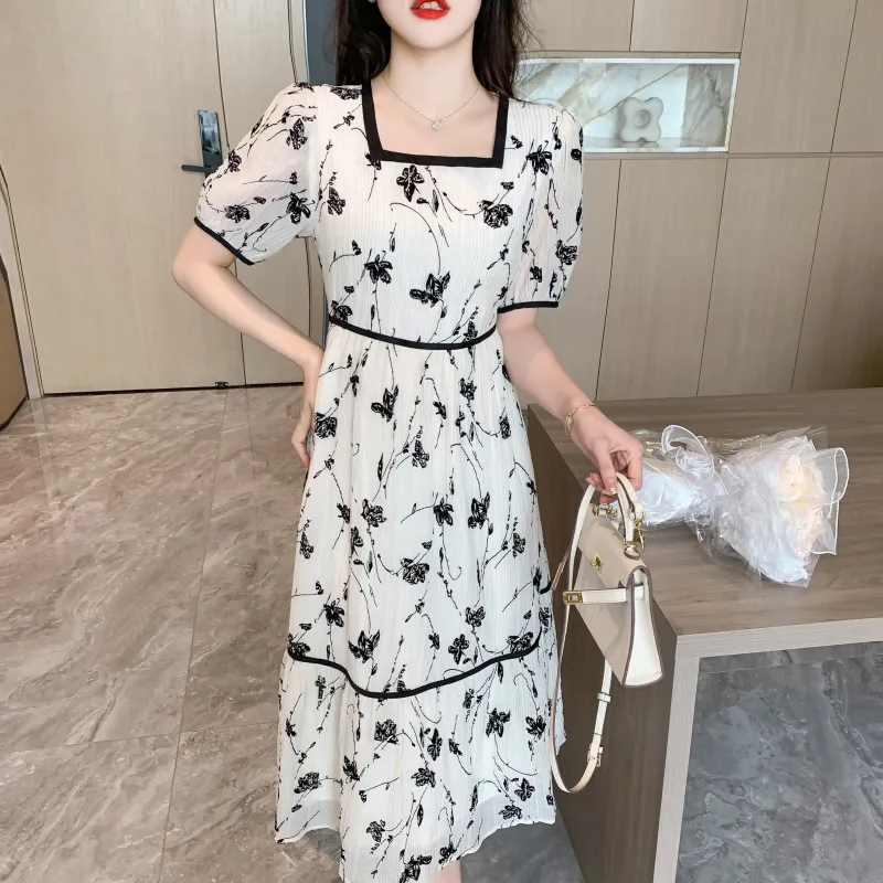 HUULOB Short-Sleeved Dresses Women's White-3