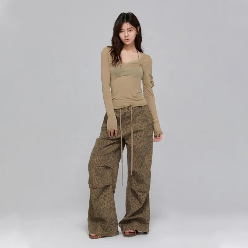 APEA Casual Pants Women's Brown Leopard Print-2