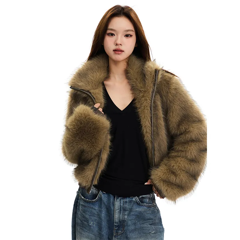 APEA Cropped Coats Women's Yellow Coffee-2