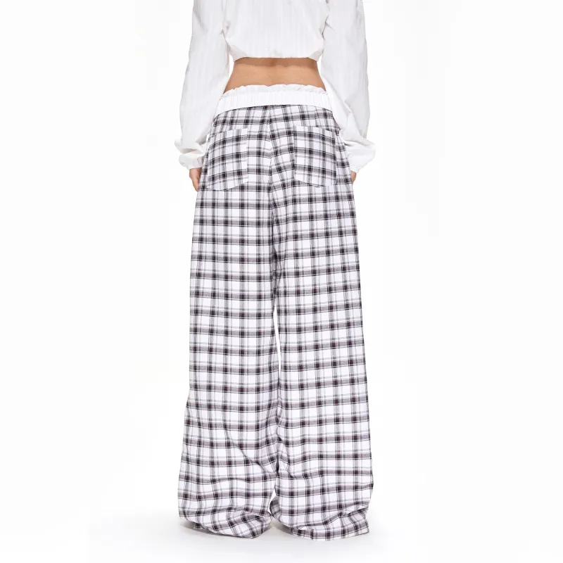 APEA Casual Pants Women's Black Red Plaid-2