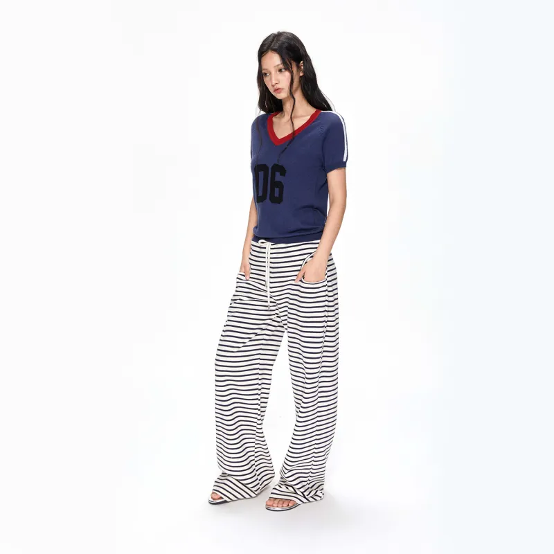 APEA Casual Pants Women's Royal Blue White Stripes-2