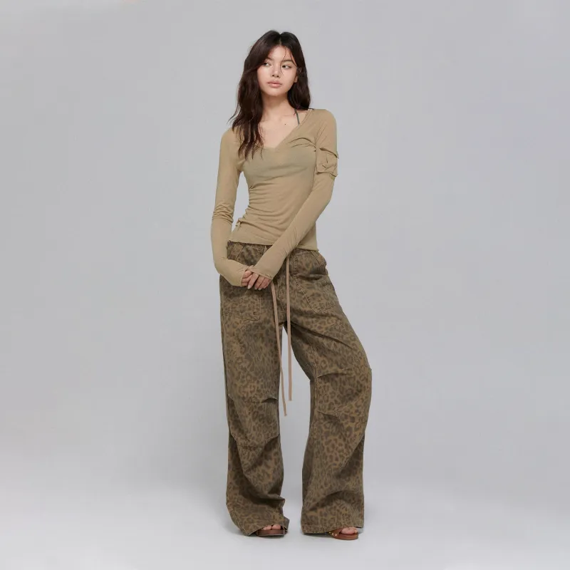 APEA Casual Pants Women's Brown Leopard Print-1