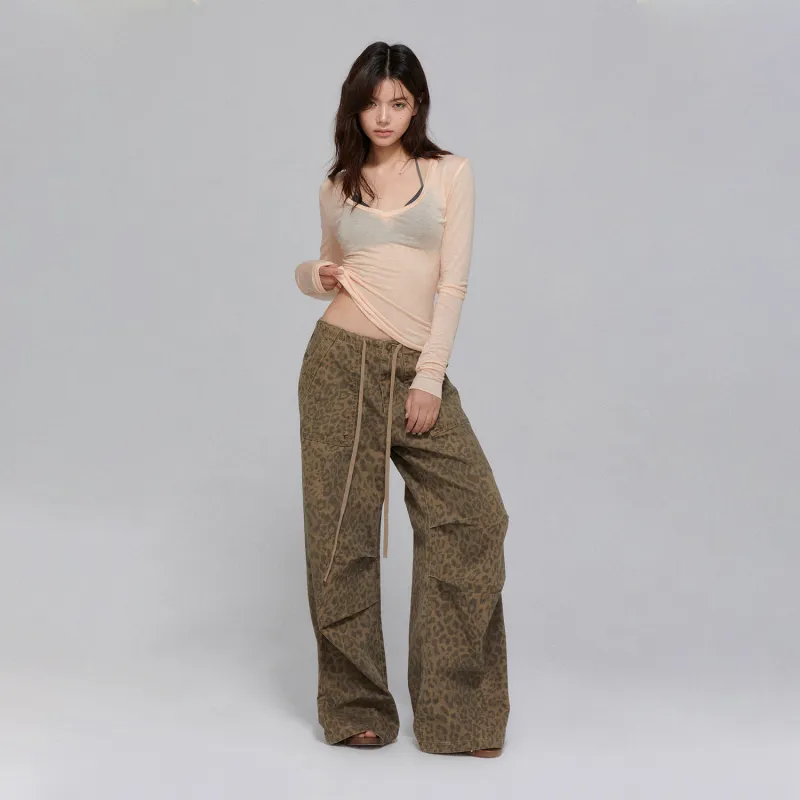 APEA Casual Pants Women's Brown Leopard Print-3