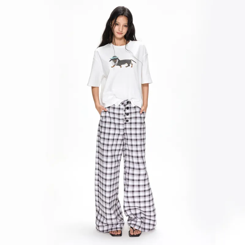 APEA Casual Pants Women's Black Red Plaid-1