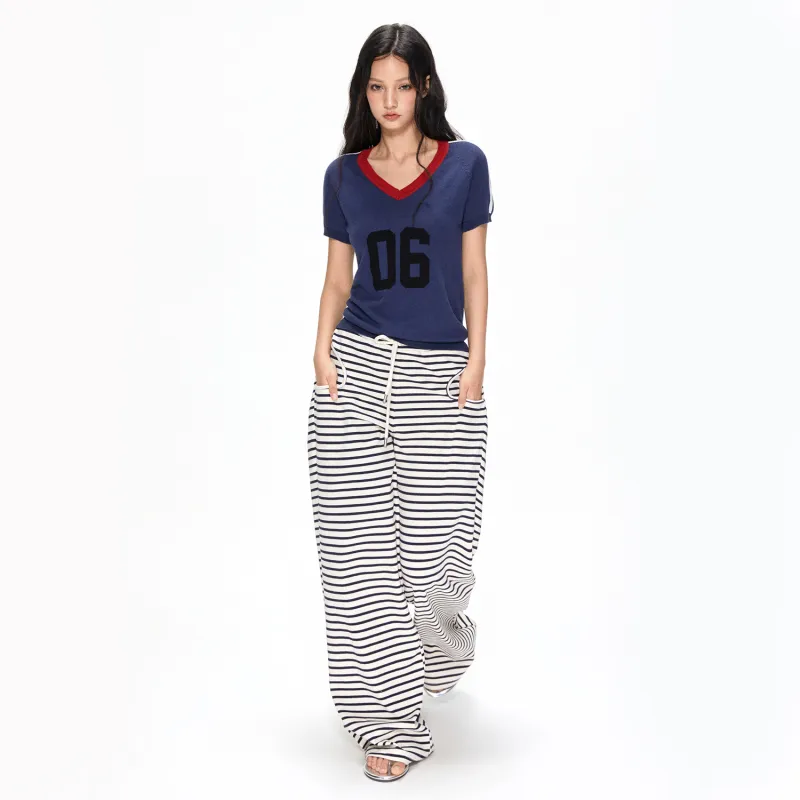 APEA Casual Pants Women's Royal Blue White Stripes-1