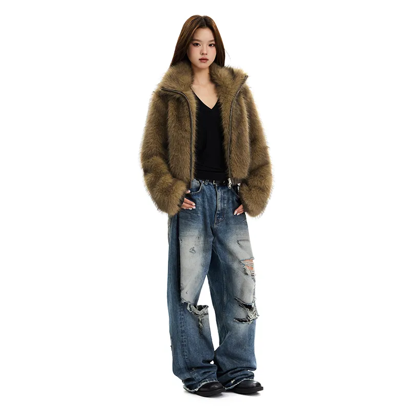 APEA Cropped Coats Women's Yellow Coffee-4