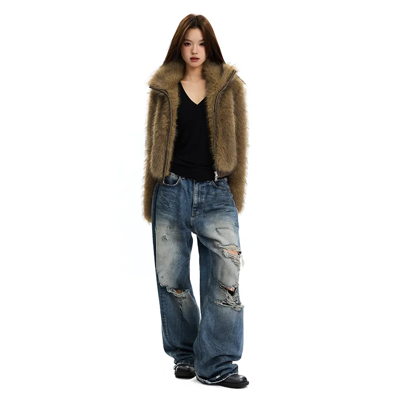 APEA Cropped Coats Women's Yellow Coffee-6