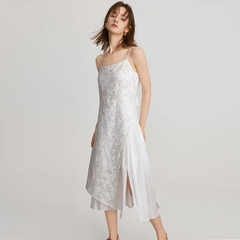 ELLE Slip Dresses Women's White-3