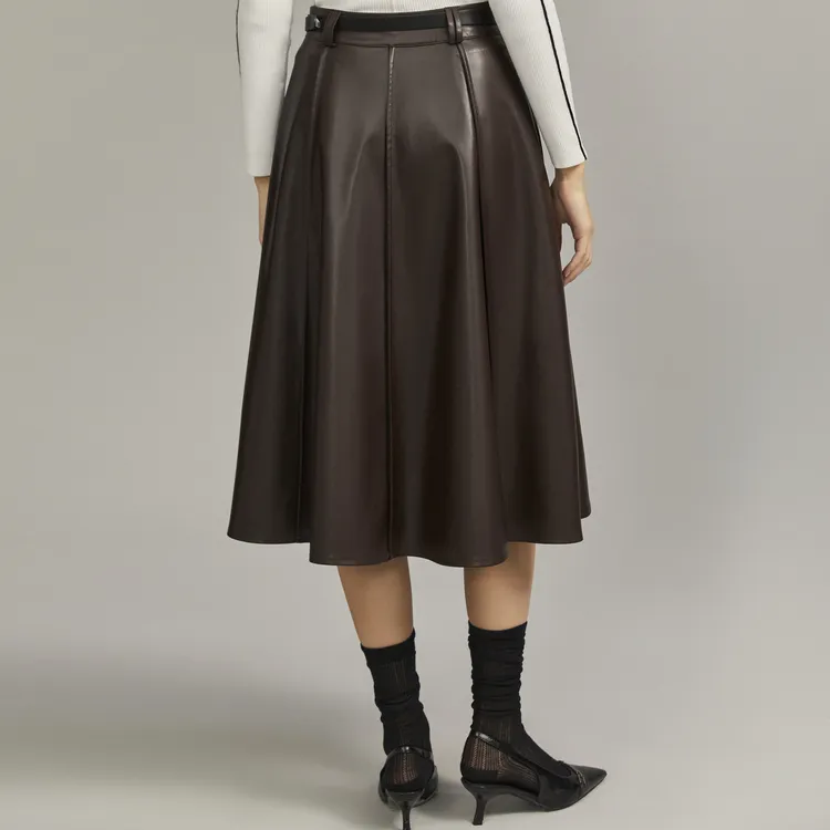 ELLE Leather Long Skirts Women's-4