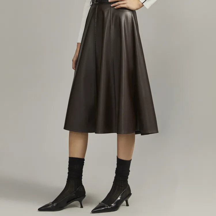 ELLE Leather Long Skirts Women's-3