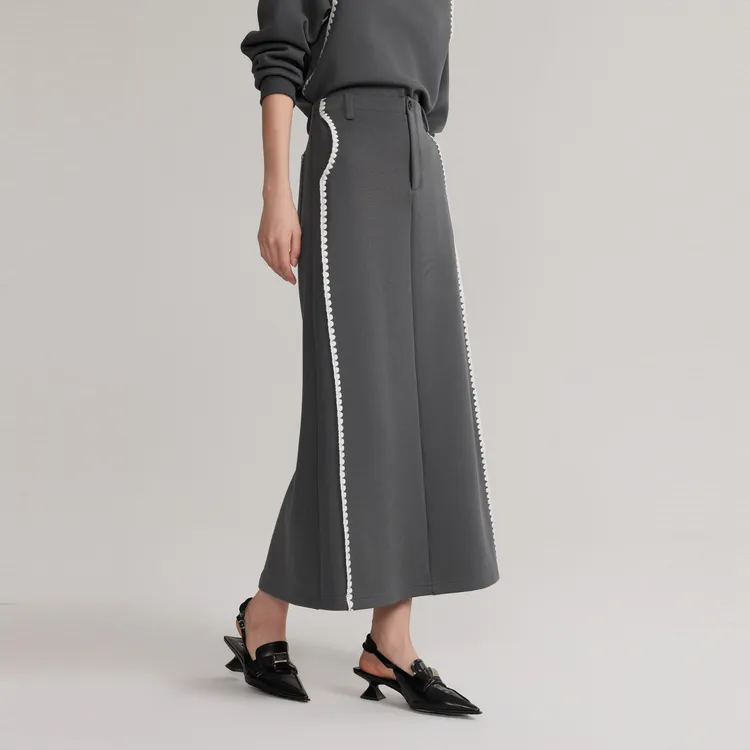 ELLE Casual Long Skirts Women's Medium Gray-3