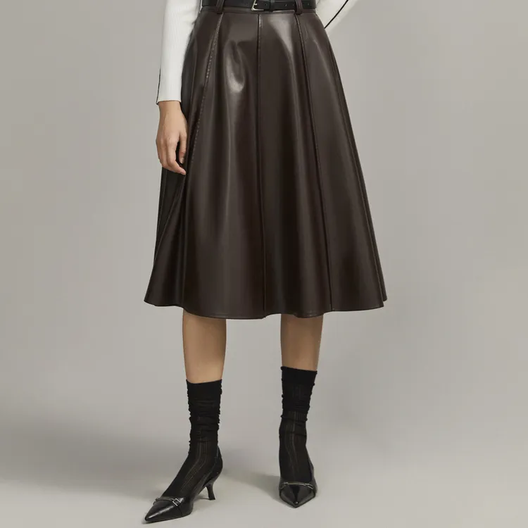 ELLE Leather Long Skirts Women's-5