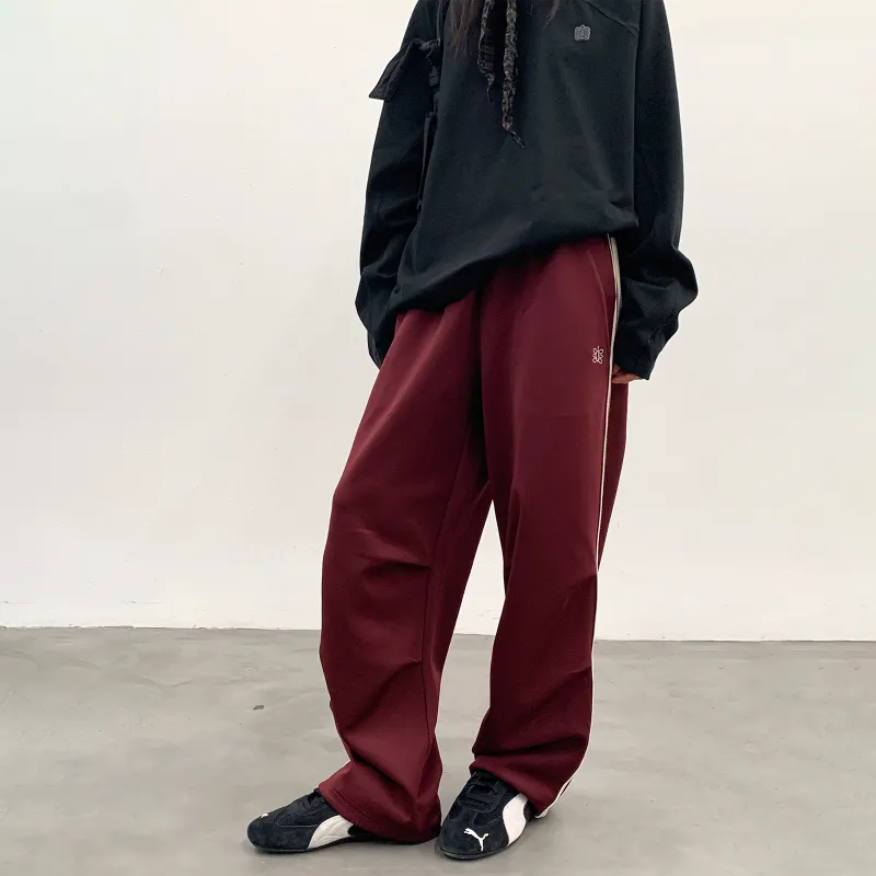 ROARINGWILD Casual Pants Unisex Maroon-2