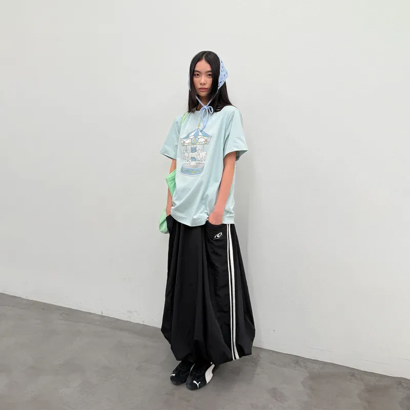 ROARINGWILD Casual Long Skirts Unisex Black-3