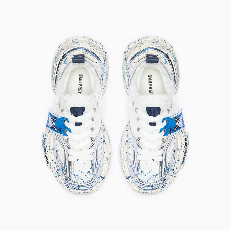 SMILEREPUBLIC SKYLINE Cushioning And Breathable Low Top Chunky Sneakers Unisex Silver White-10